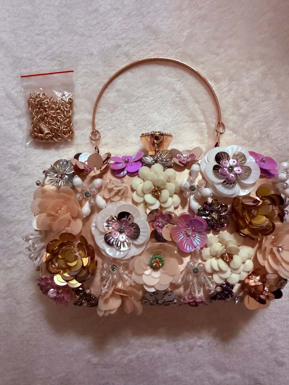 Unbranded 3D Floral Sequin Evening Clutch Gold